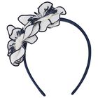Girls White & Navy Blue Flower Headband, 2, hi-res