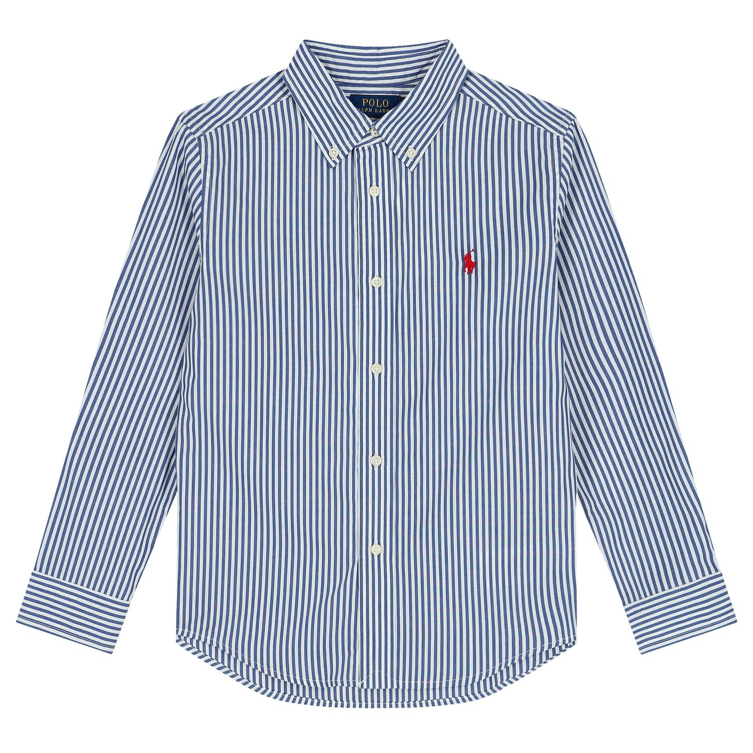 Boys White & Blue Striped Logo Shirt, 1, hi-res image number null