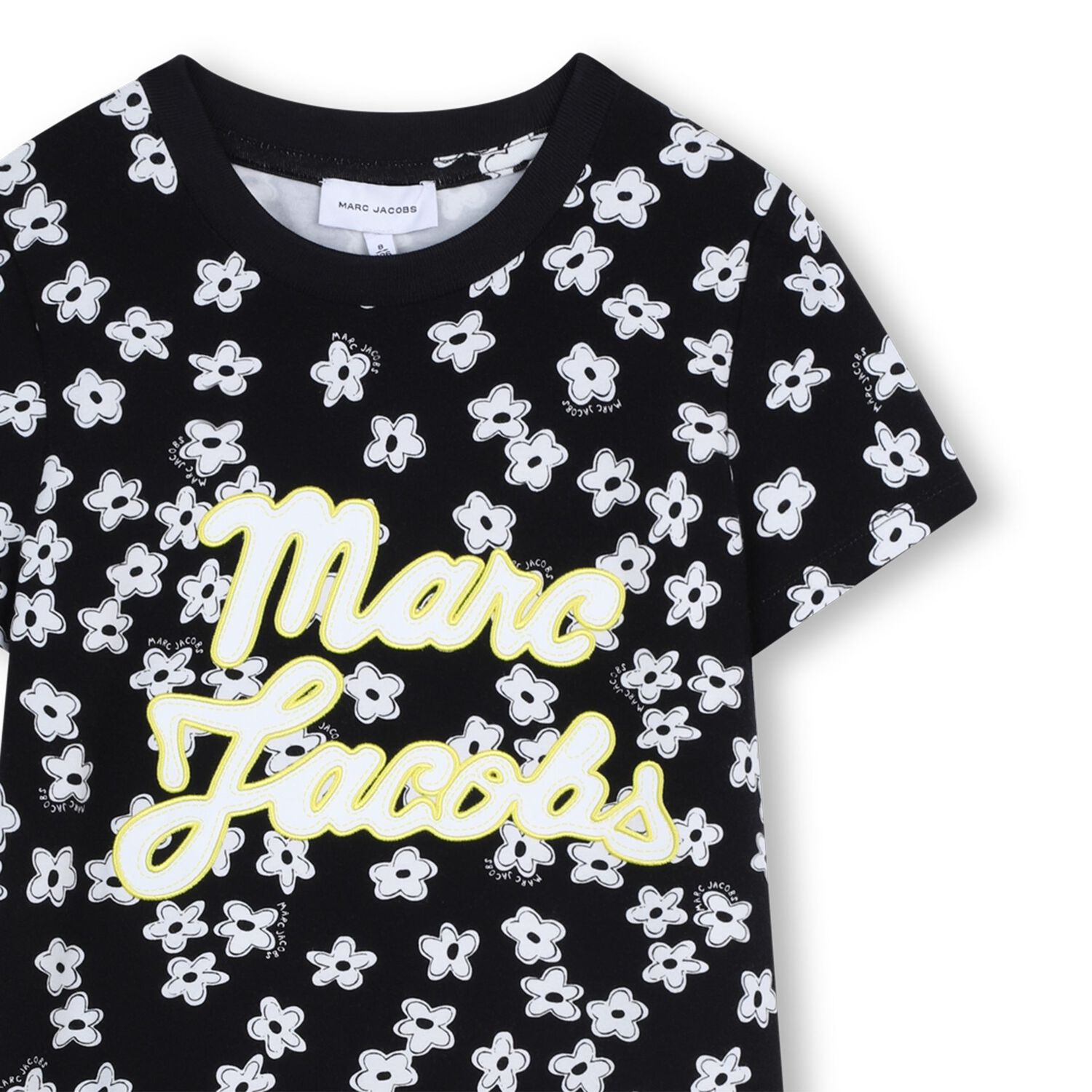 Girls Black Logo Floral Dress, 1, hi-res