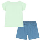 Girls Green & Blue Logo Shorts Set, 1, hi-res