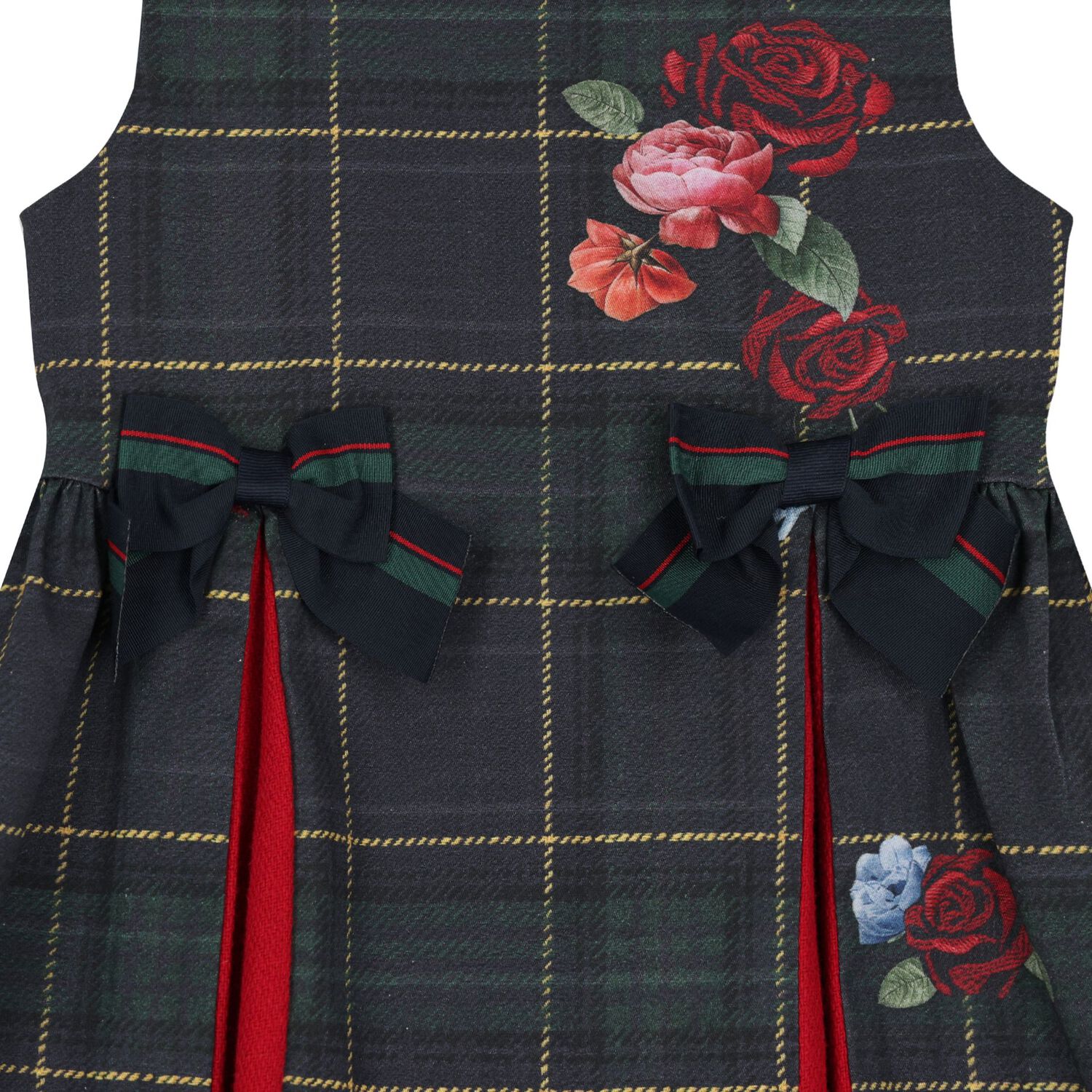 Girls Navy Blue Tartan Bow Dress, 1, hi-res image number null