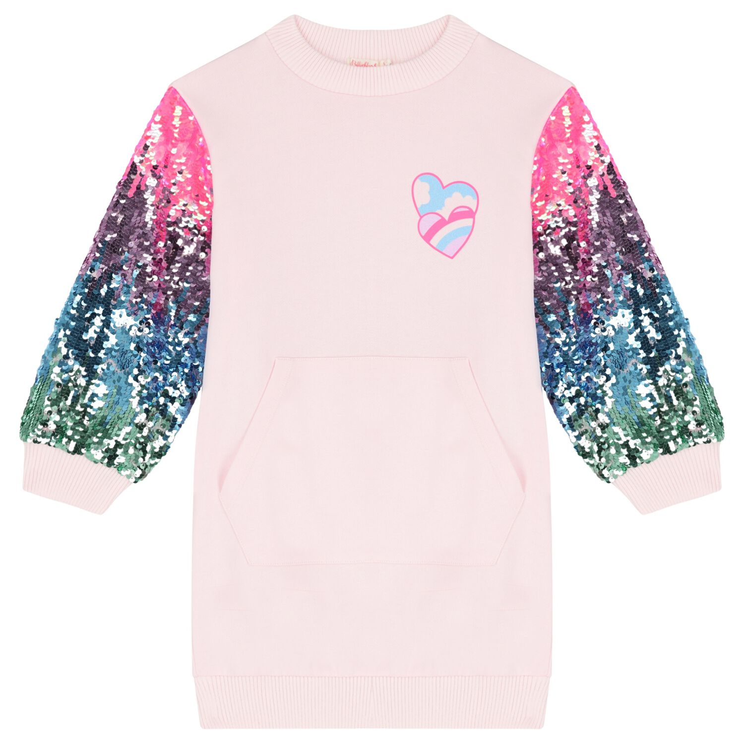 Girls Pink Sequin Sweatshirt Dress, 1, hi-res image number null