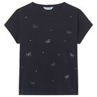 Girls Black Bow T-Shirt, 3, hi-res