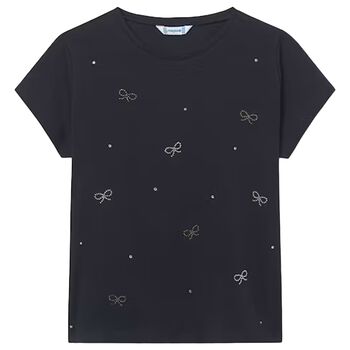 Girls Black Bow T-Shirt