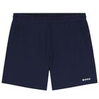 Boys Grey & Navy Blue Logo Shorts Set, 2, hi-res