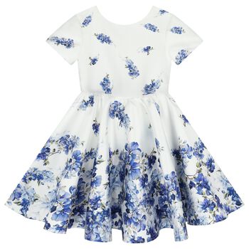 Girls White Floral Satin Dress