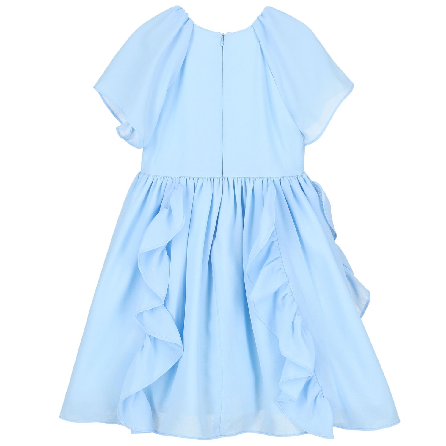 Girls Blue Chiffon Ruffle Dress, 1, hi-res