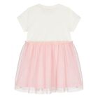 Younger Girls White & Pink Logo Tulle Dress, 1, hi-res