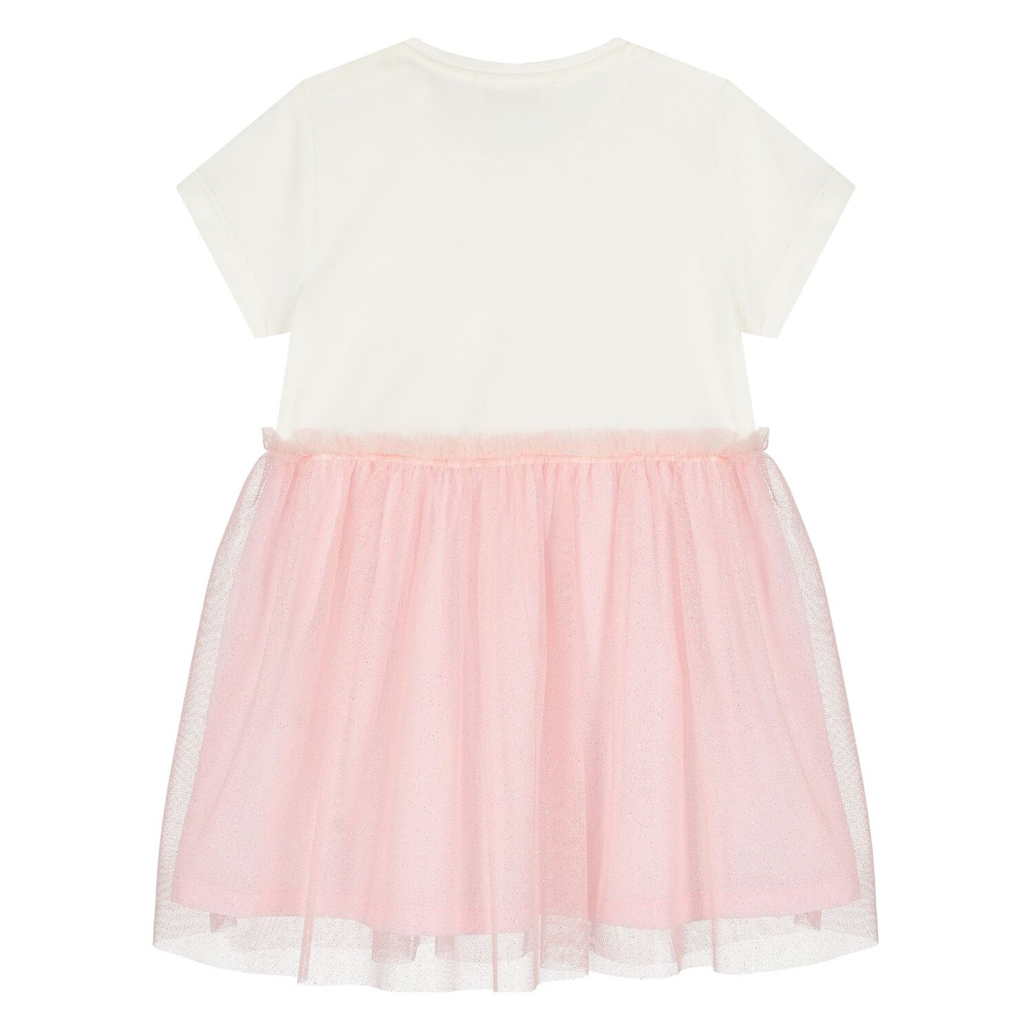 Younger Girls White & Pink Logo Tulle Dress, 1, hi-res