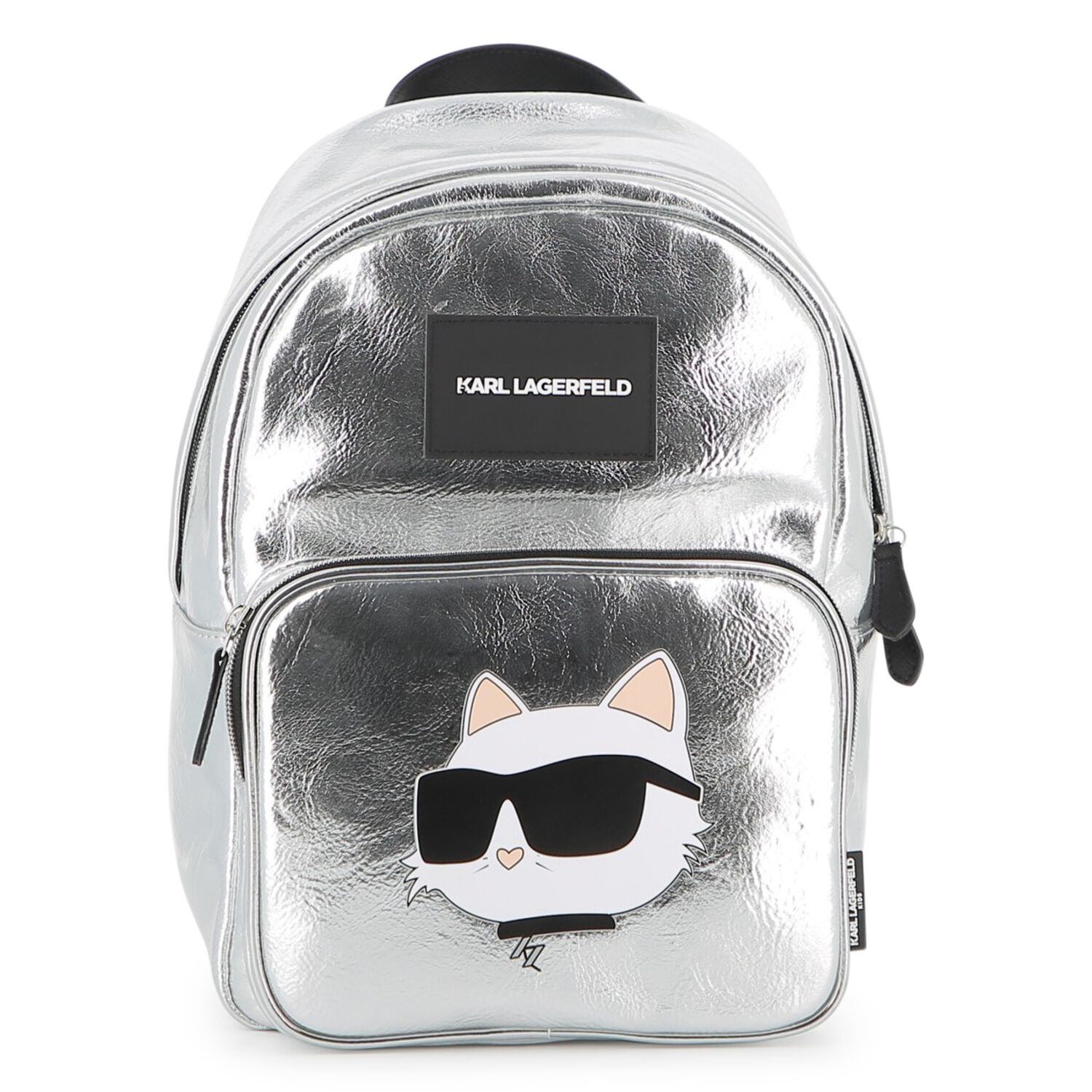 Girls Metallic Silver Logo Backpack, 1, hi-res