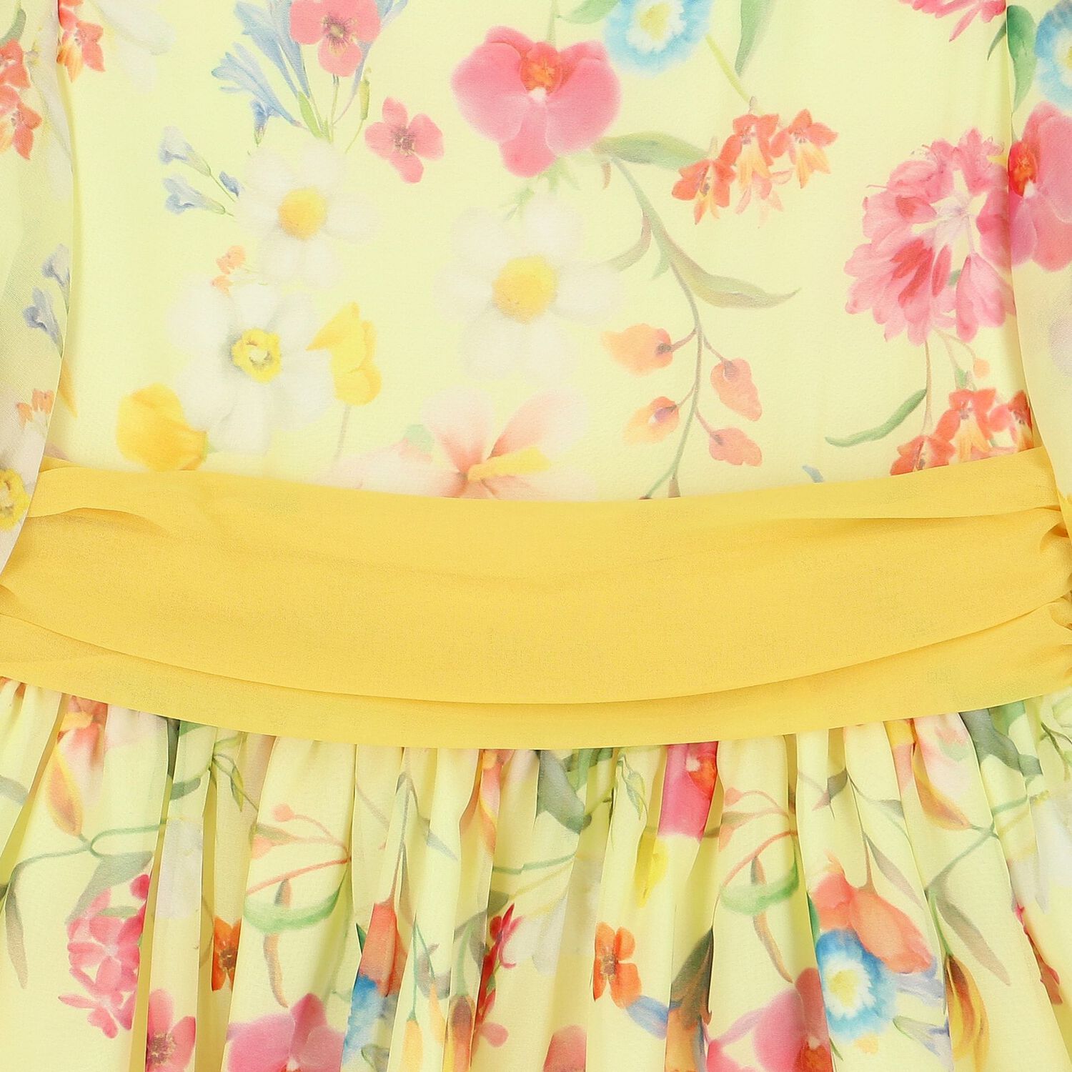 Girls Yellow Floral Chiffon Dress, 3, hi-res