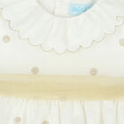 Younger Girls Ivory & Gold Spot Dress, 1, hi-res