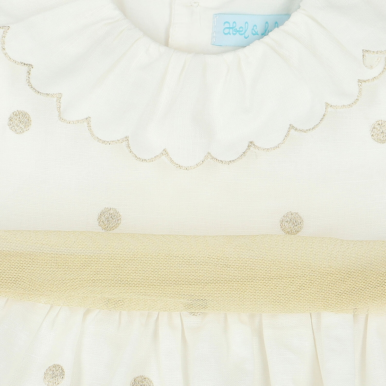 Younger Girls Ivory & Gold Spot Dress, 1, hi-res