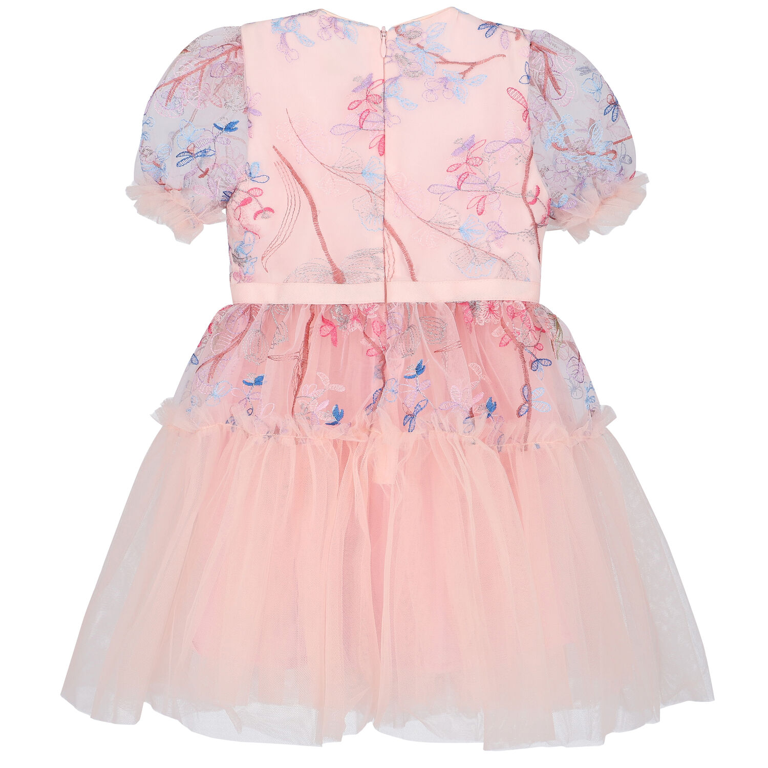 Girls Pink Embroidered Tulle Dress, 1, hi-res image number null