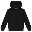 Boys Black Logo Hooded Zip Up Top, 1, hi-res