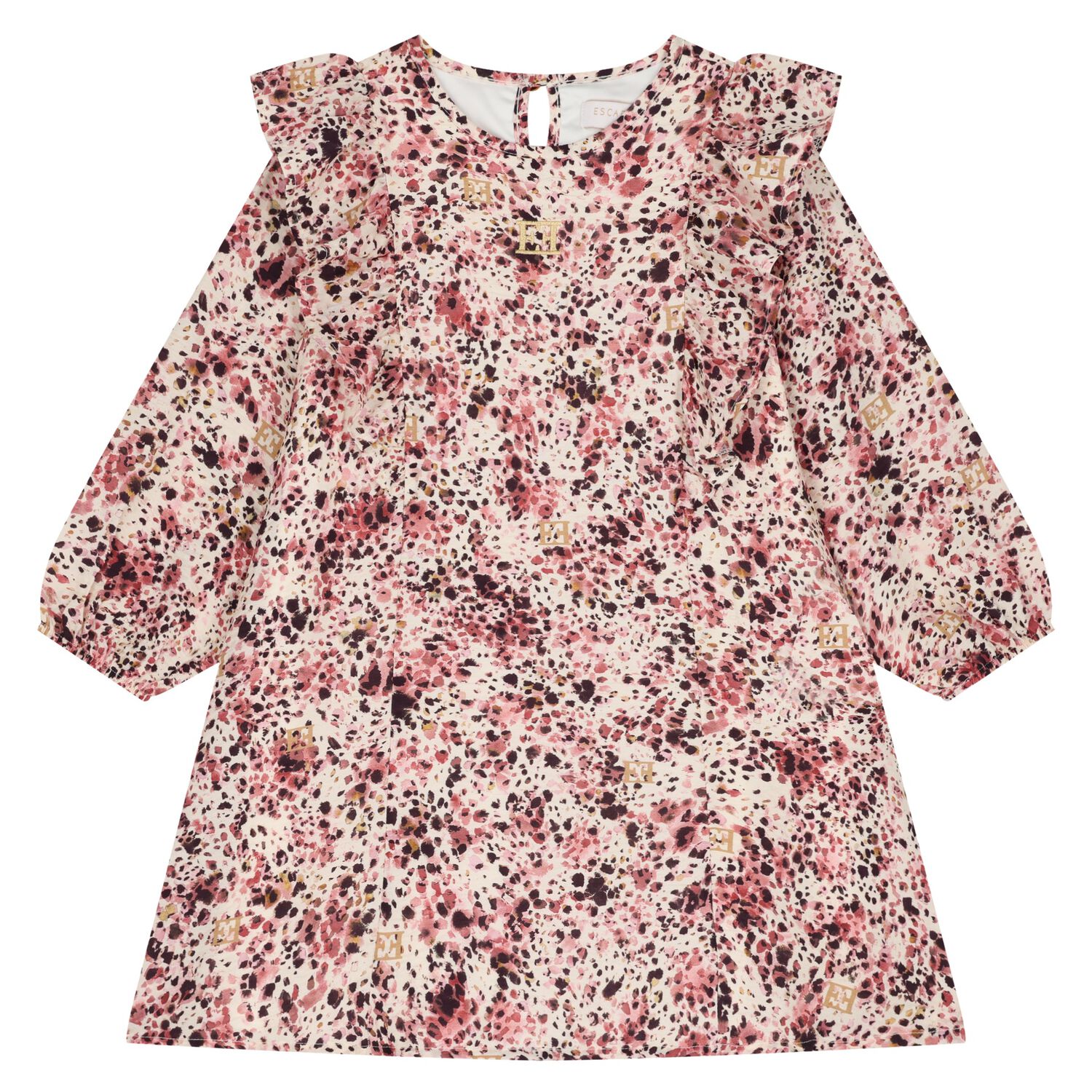 Girls Pink Logo Ruffled Dress, 1, hi-res