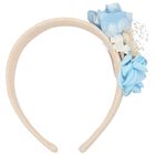 Girls Ivory & Blue Flower HeadBand, 1, hi-res