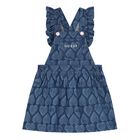 Younger Girls White & Denim Blue Logo Dungaree Set, 1, hi-res