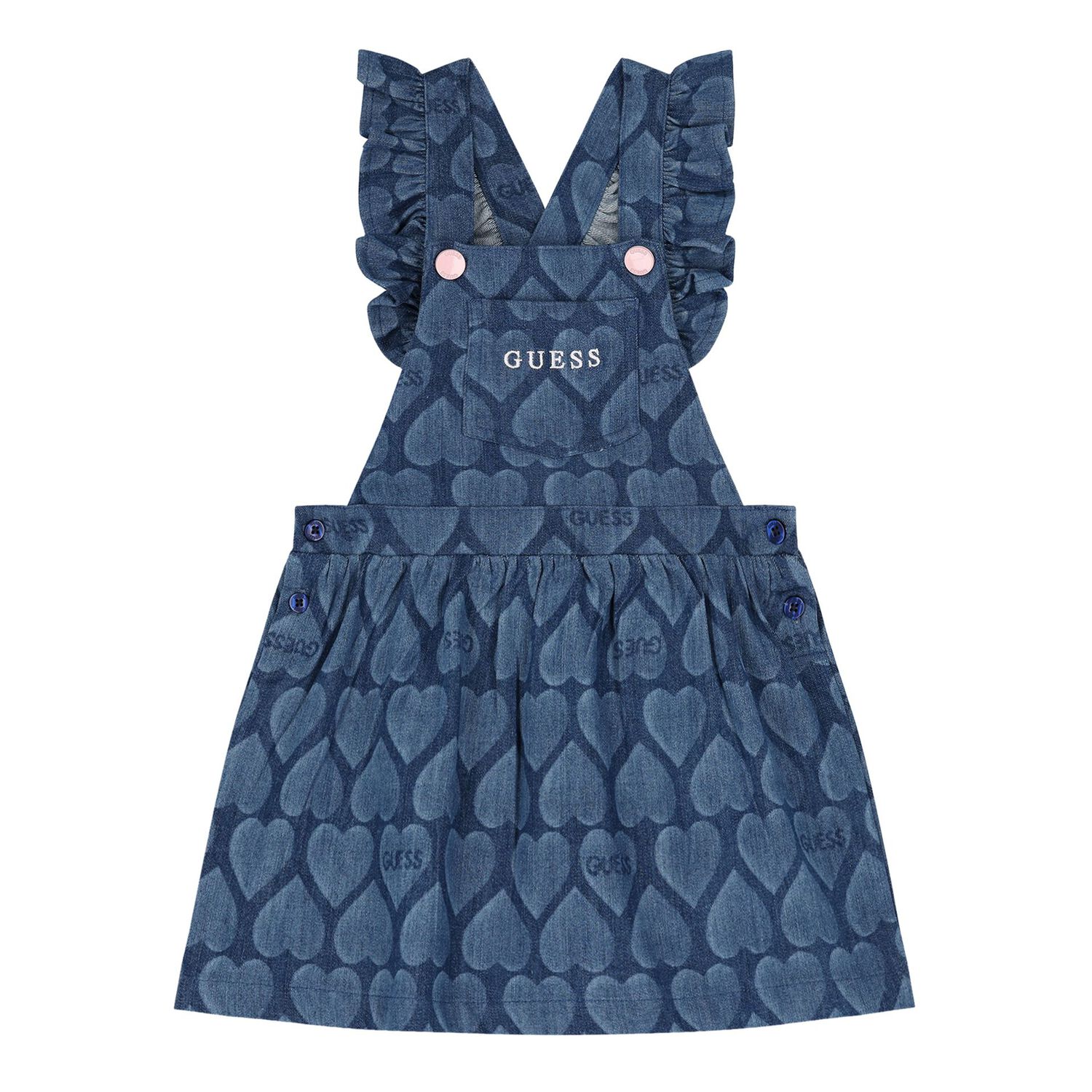 Younger Girls White & Denim Blue Logo Dungaree Set, 1, hi-res image number null