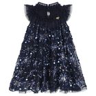 Girls Navy Blue Embellished Tulle Dress, 4, hi-res