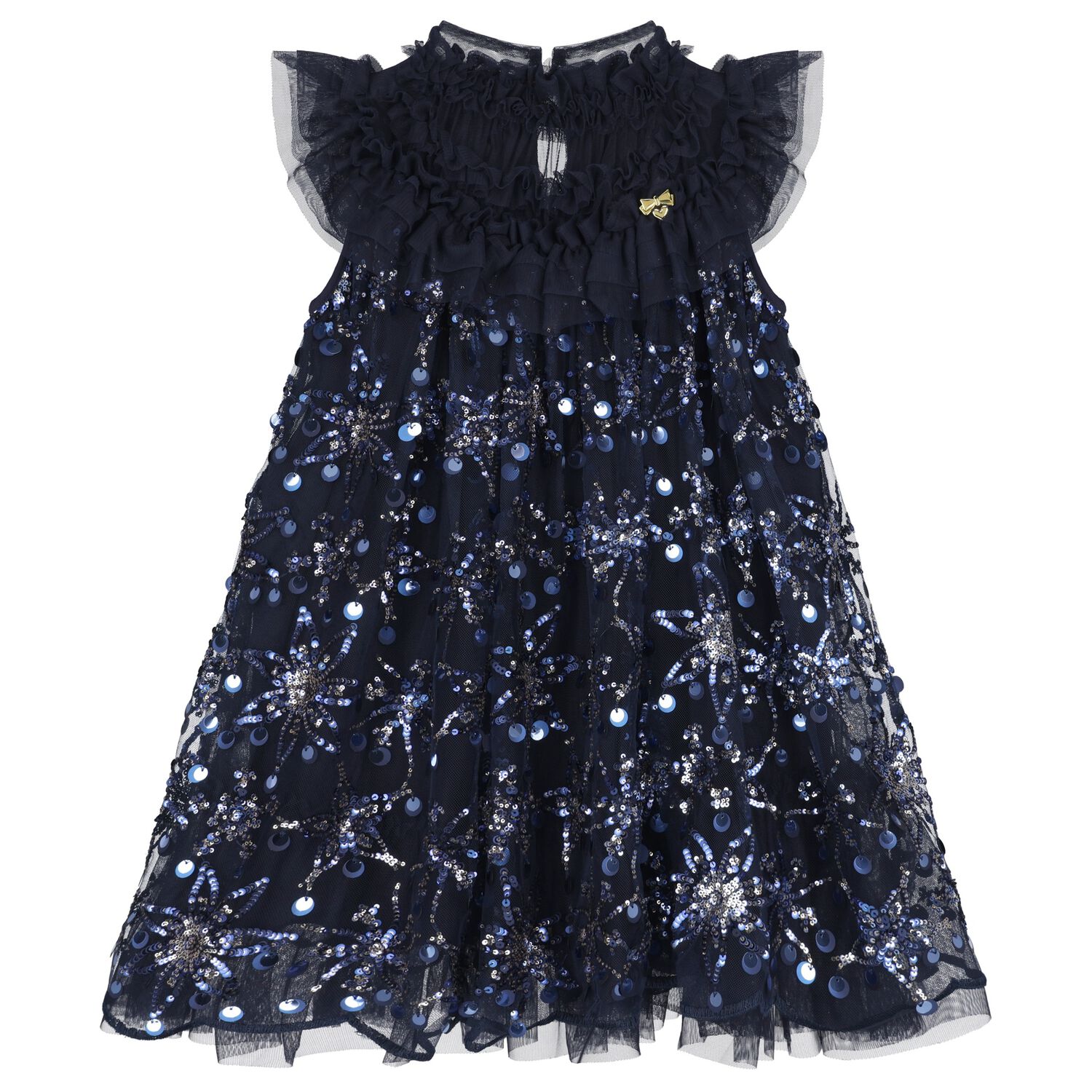 Girls Navy Blue Embellished Tulle Dress, 4, hi-res