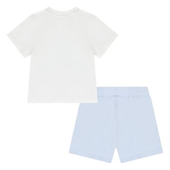 Baby Boys White & Blue Logo Shorts Set