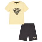 Boys Yellow & Grey Logo Shorts, 1, hi-res