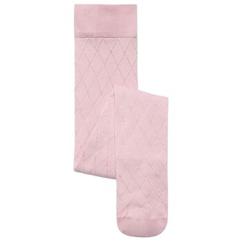 Younger Girls Pink Diamond Jacquard Tights