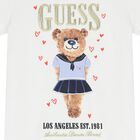 Girls White Teddy Bear Logo Dress, 1, hi-res