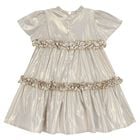 Younger Girls Beige & Gold Logo Ruffled Dress, 1, hi-res