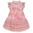 Girls Pink Floral Tulle Dress, 1, hi-res