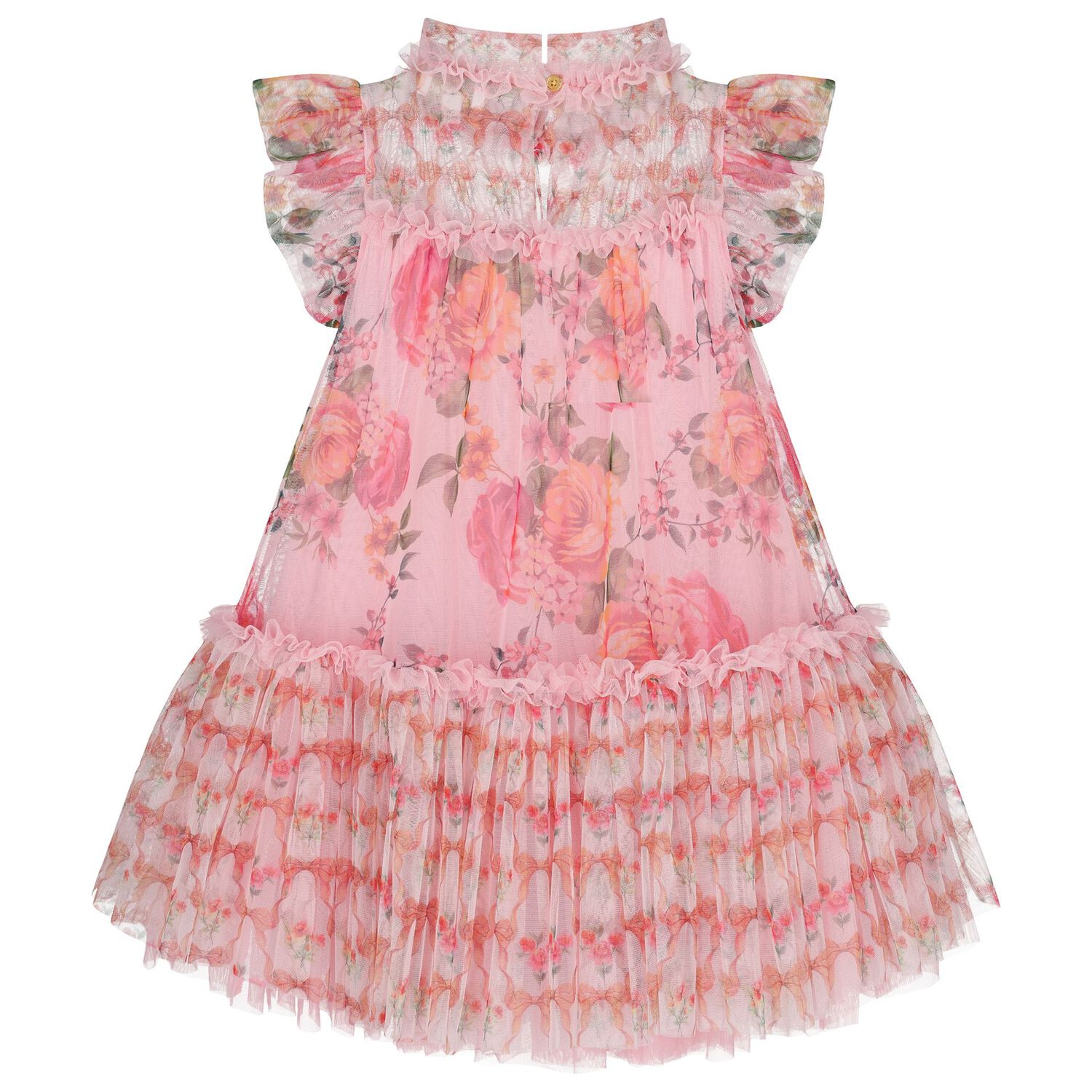 Girls Pink Floral Tulle Dress, 1, hi-res