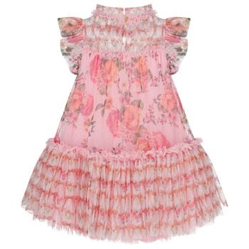 Girls Pink Floral Tulle Dress