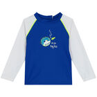 Baby Boys Blue & White Puffer Fish Long Sleeve Rash Vest, 1, hi-res