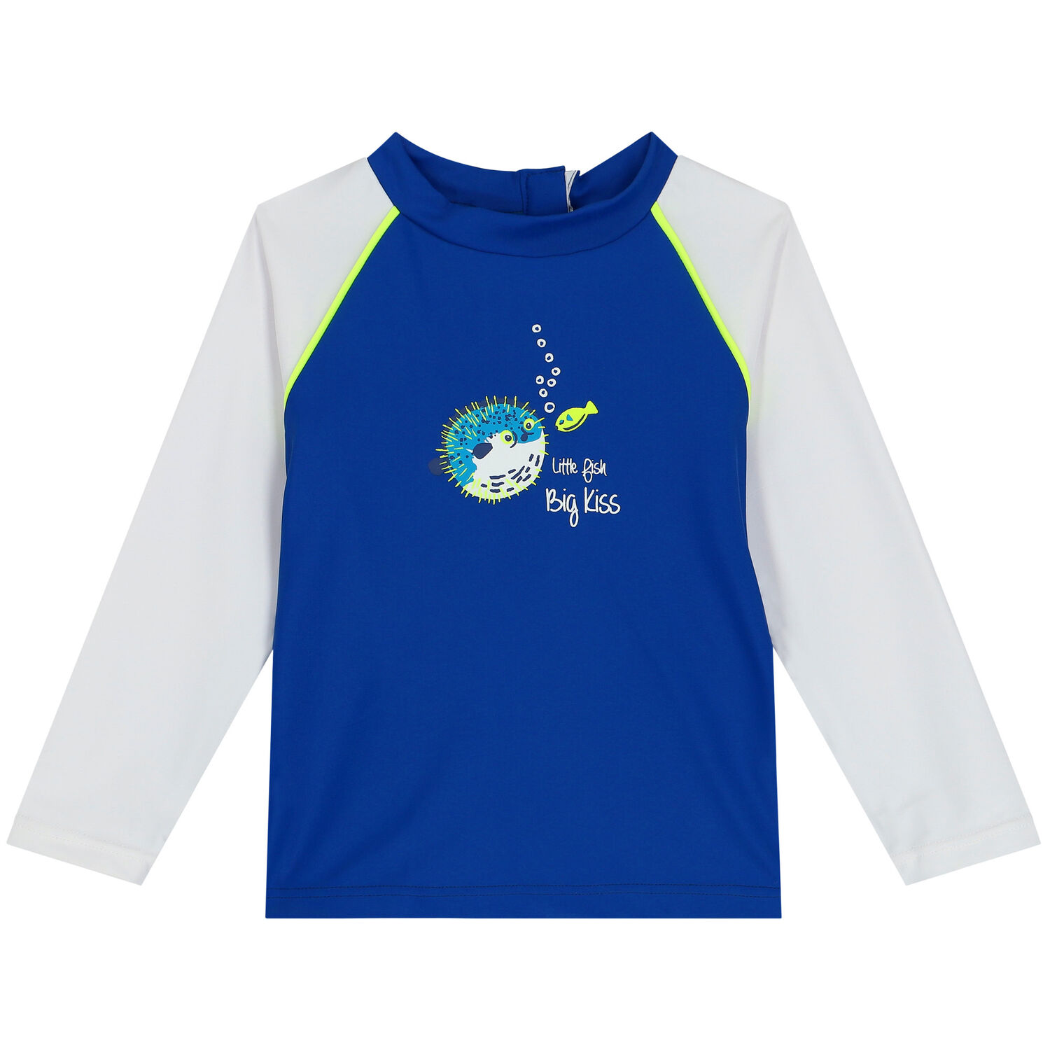 Baby Boys Blue & White Puffer Fish Long Sleeve Rash Vest, 1, hi-res image number null