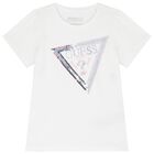 Girls White Embellished Logo T-Shirt, 1, hi-res