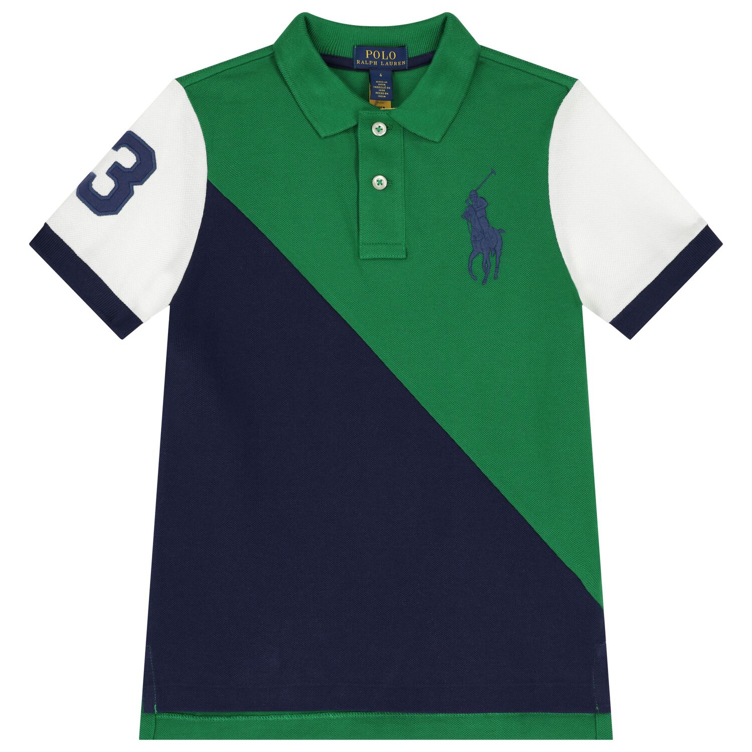 Boys Navy Blue & Green Logo Polo Shirt, 1, hi-res