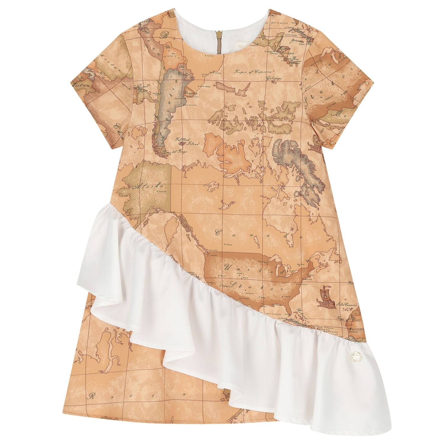 Girls Beige Logo Geo Map Dress, 1, hi-res