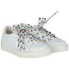 Girls White Leather Trainers, 1, hi-res