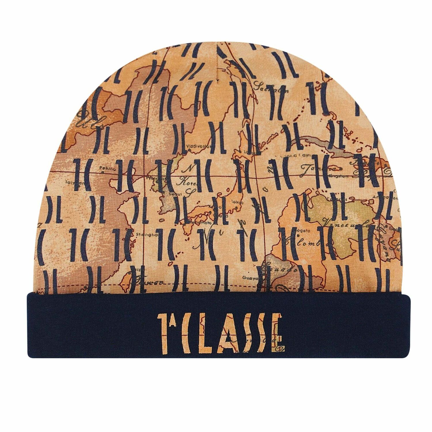 Baby Boys Navy & Beige Geo Map Hat, 1, hi-res