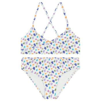 Girls White Turtle Logo Bikini