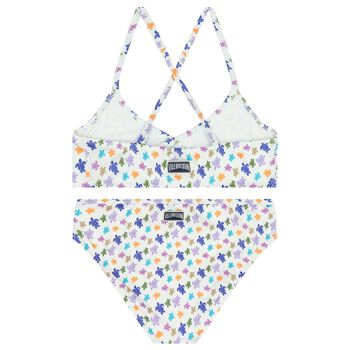 Girls White Turtle Logo Bikini