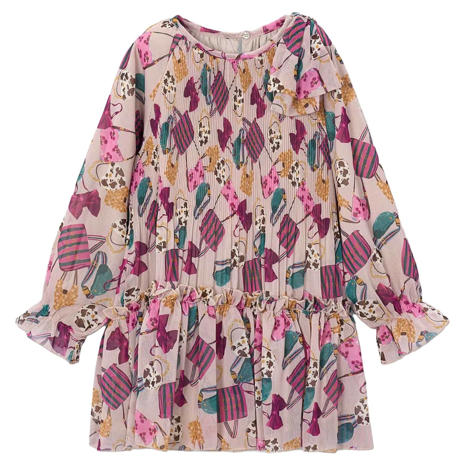 Girls Pink Chiffon Pleated Dress, 1, hi-res