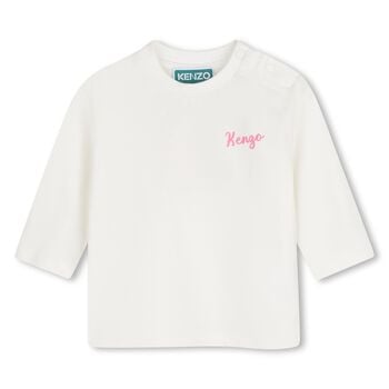 Younger Girls Ivory Floral Logo Long Sleeve Top