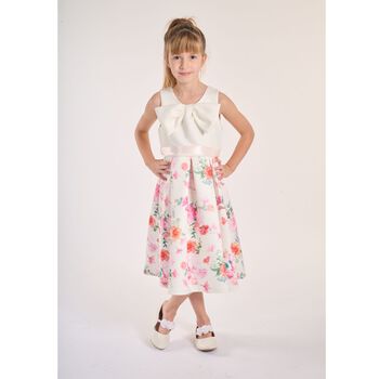 Girls White Floral Satin Dress