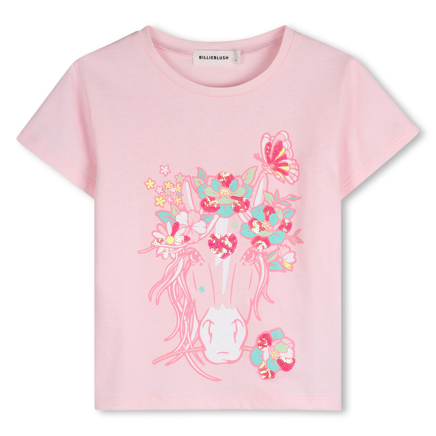 Girls Pink Horse Sequin T-Shirt, 1, hi-res