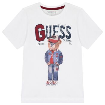 Boys White Teddy Bear Logo T-Shirt