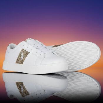 Girls White & Gold Logo Trainers