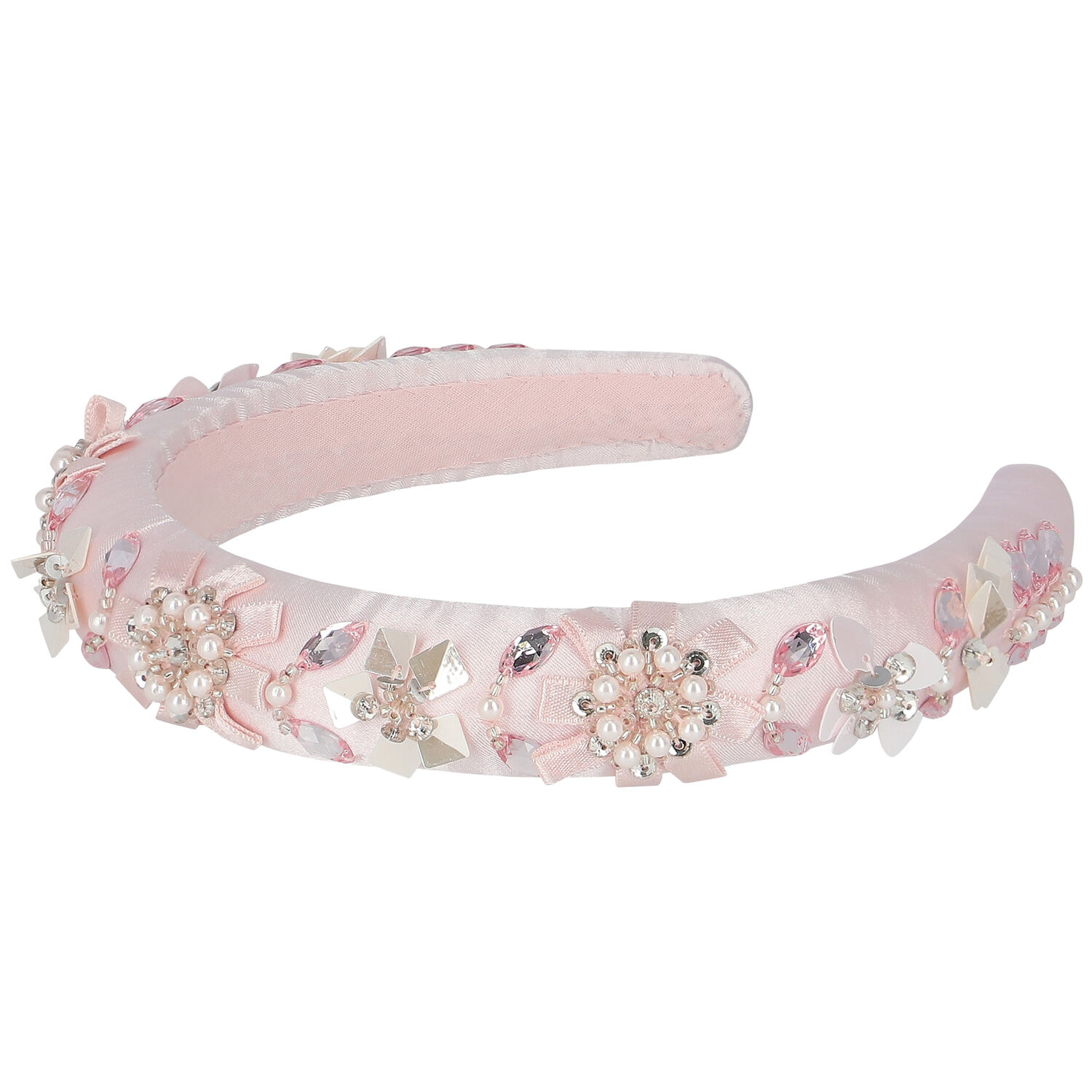 Girls Pink Embellished Floral Headband, 1, hi-res