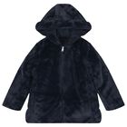 Girls Navy Blue Reversible Faux Fur Jacket, 1, hi-res